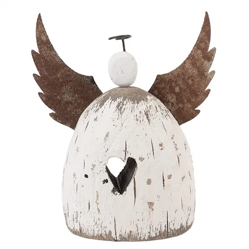 Dekorace dřevěná figurka anděl se srdíčkem Angel Rustic L - 19*6*21 cm Clayre & Eef