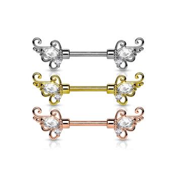 Piercing do bradavky z chirurgickej ocele - kvetinová ozdoba, číre zirkóny, rôzne farby - Farba piercing: Číra