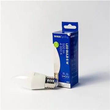 Tesla - LED žárovka svíčka E27, 6W, 230V, 500lm, 25 000h, 4000K denní bílá, 220st (CL270640-1)