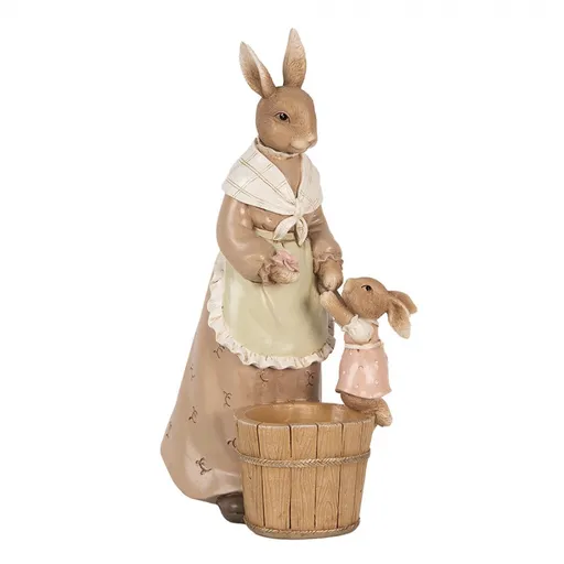 Dekorace králičí žena v šatech s malým králíčkem - 13*10*24 cm Clayre & Eef