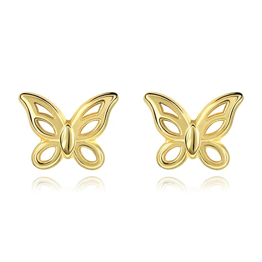 Náušnice ze 14K zlata ve tvaru motýla s jemnou siluetou křídel.