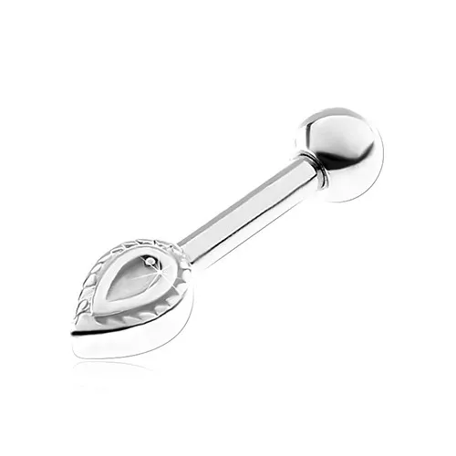 Piercing do tragu ucha, ocel 316L, lístek s vroubkovaným okrajem