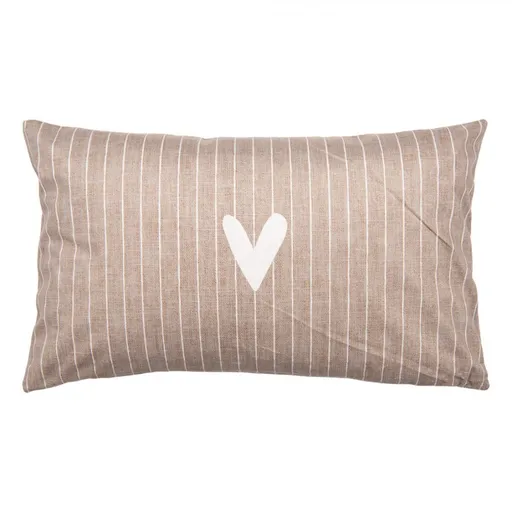 Béžový povlak na polštář se srdíčkem a proužky Lovely Day - 30*50 cm BHS36-2