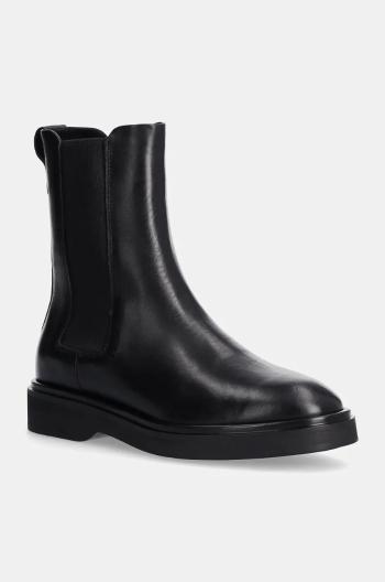 Kožené kotníkové boty Calvin Klein FLAT CHELSEA BOOT LTH dámské, černá barva, na plochém podpatku, HW0HW02180