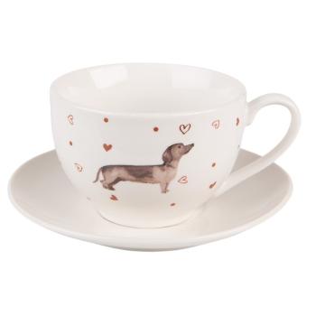 Porcelánový šálek s podšálkem s jezevčíkem Dachshund Love - 12*9*6cm / 200 ml DHLKS