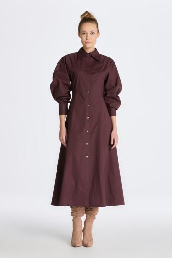 ŠATY GANT SLIM VOLUME SLEEVE SHIRT DRESS DARK MAHOGANY