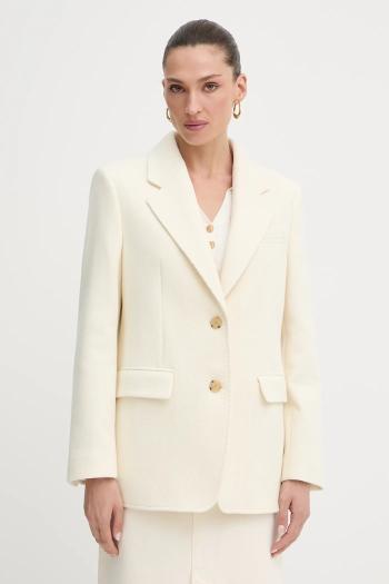 Vlnené sako BOSS béžová farba, oversize, jednofarebné, 50543726