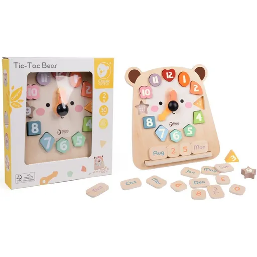 Teddies Hodiny medvěd výukové vkládačka dřevěné v krabici 26x29x5cm 24m+