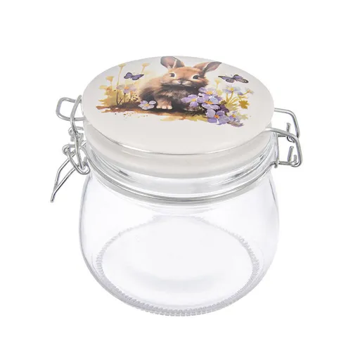 Skleněná dóza s keramickým víčkem a klipovým uzávěrem JARO zajíc 0,5 l