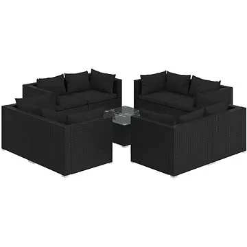 9dílná zahradní sedací souprava s poduškami polyratan černá, 3101560 (3101560)
