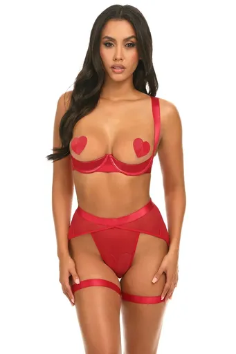 Červený open bra set Mimi heart