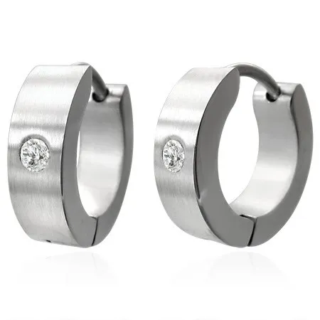 Kloubové náušnice z oceli 316L, zrcadlový lesk, čirý zirkonek