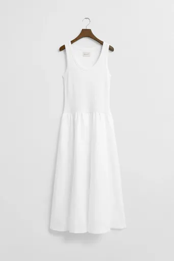 ŠATY GANT MIDI JERSEY WOVEN COMBO DRESS WHITE