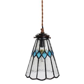 Závěsná Tiffany lampa modré detaily BlueRhom - Ø 15*115 cm E14/max 1*25W 5LL-6195