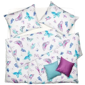 SCANquilt povlečení KLASIK DESIGN papilio bílotyrkysovofialová (30537)