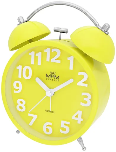 MPM Quality Analogový kovový budík MPM Happy Morning - žlutý C01.4056.10