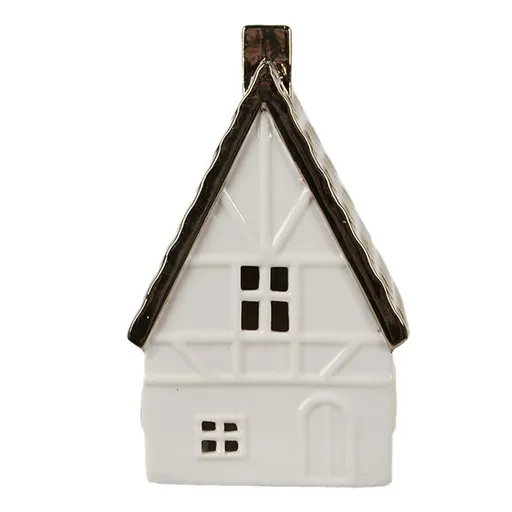 Béžová dekorace porcelánový domek s Led světýlky Christmas House L - 10*8*16 cm Clayre & Eef