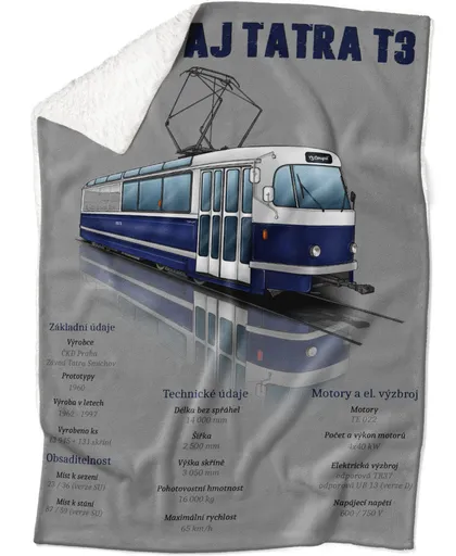 Deka Tramvaj T3 – modrá (Podšití beránkem: ANO)