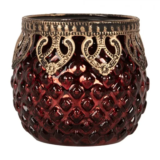 Červený skleněný svícen na čajovou svíčku - Ø 9*8 cm Clayre & Eef