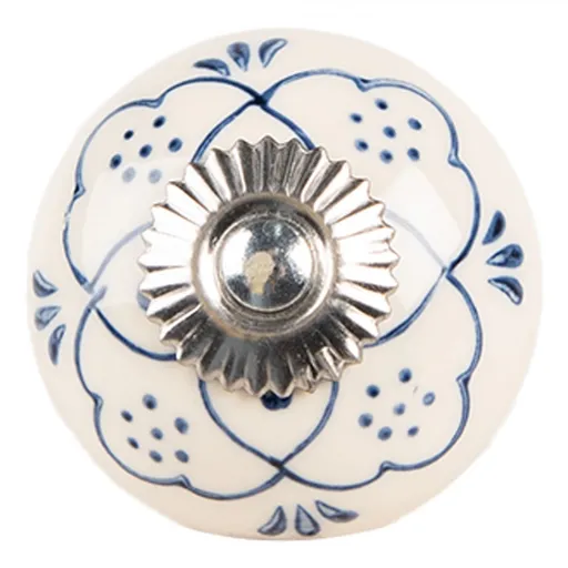 Béžová keramická knopka s modrým dekorem - Ø 4*3 cm / S3 cm 66270