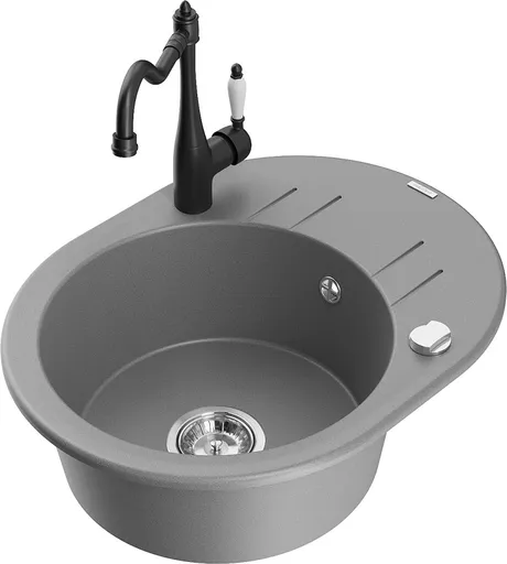 MEXEN/S Kevin granitový dřez 1-miska s odkapávačem včetně baterie Carla, šedá 6517-71-670700-70