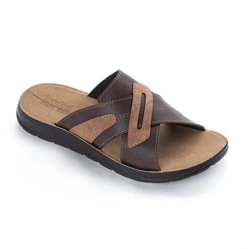 Pánské pantofle se skříženými pásky hnědé vel. 43