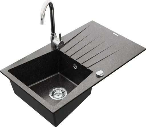 MEXEN/S Cesar granitový dřez 1 s odkapávačem včetně baterie Telma, černá kropenatý 6514-76-670200-00