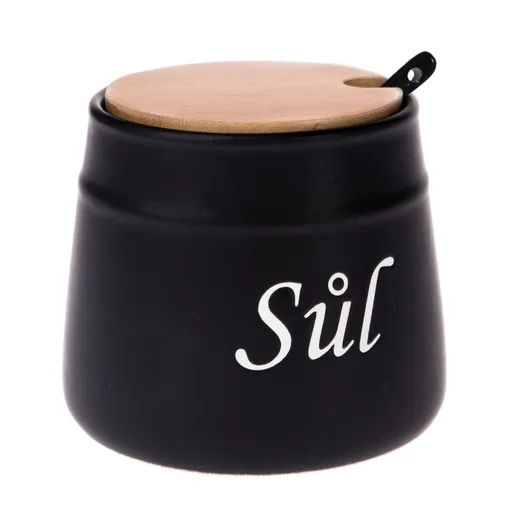 Keramická dóza se lžičkou na sůl, 10,5 x 10,5 x 10,5 cm