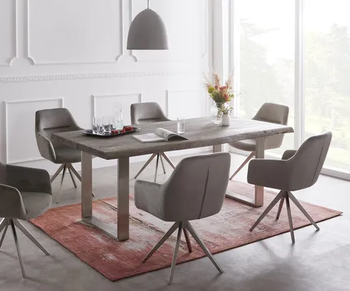 Jídelní stůl Edge 180x90 XL akácie platina nerezová ocel úzká