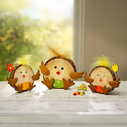 Dřevěná dekorace Kuřátka, sada 3 ks