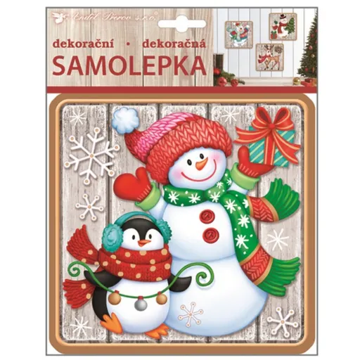 Samolepka plastická 23 x 18 cm, sněhulák s tučňákem