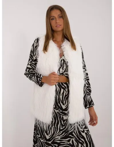 Dámská vesta se zapínáním na knoflíky elegantní kožešinová ecru