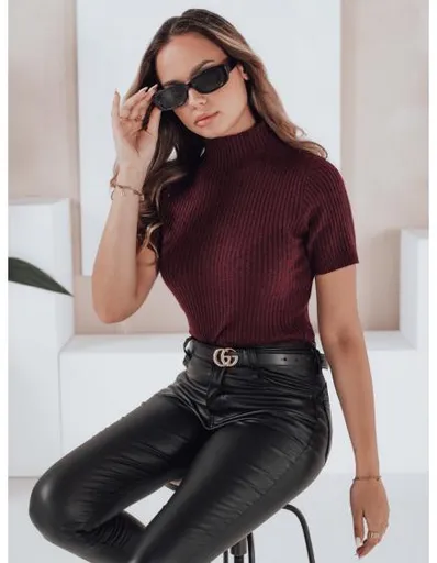 Dámský pruhovaný svetr s krátkými rukávy GIRLGLORY vínová