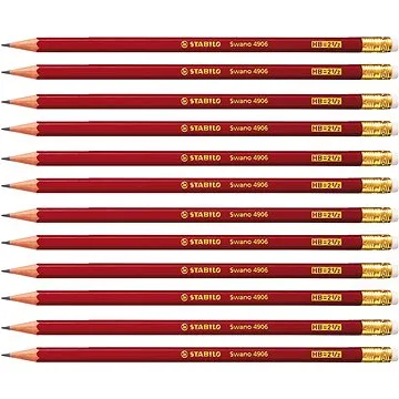 STABILO Swano HB červená, šestihranná s pryží - balení 12 ks (4006381123693)