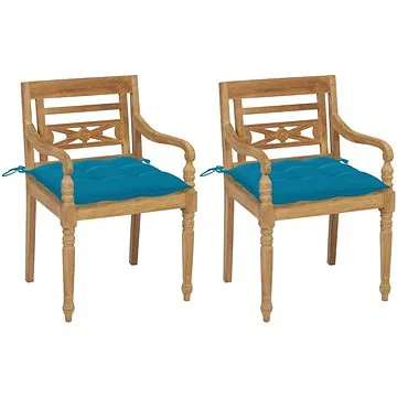 SHUMEE Židle zahradní BATAVIA světle modré podušky, teak 3062146 - 2ks v balení (3062146)