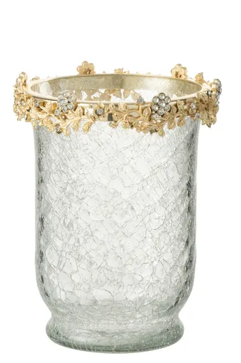 Velký transparentní svicen se zdobením a kamínky Volve  - Ø14*19cm J-Line by Jolipa