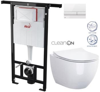 ALCADRAIN Jádromodul předstěnový instalační systém s bílým tlačítkem M1710 + WC CERSANIT ZEN CLEANON + SEDÁTKO AM102/1120 M1710 HA1