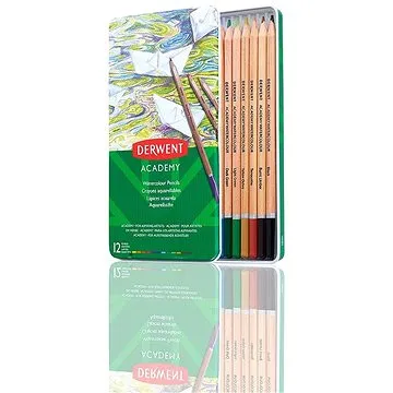 DERWENT Academy Watercolour Pencils Tin v plechové krabičce, šestihranné, 12 barev (2301941)