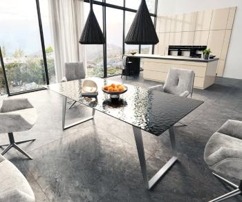 Jídelní stůl Edge 200x100 reliéfní sklo kouřové černé 3D design