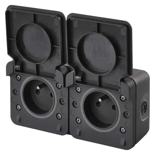 EMOS Šedá voděodolná dvojnásobná zásuvka IP55 D730421