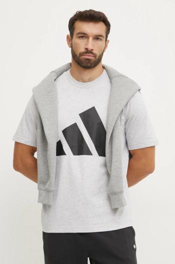 Bavlněné tričko adidas Essentials šedá barva, s aplikací, JE8946