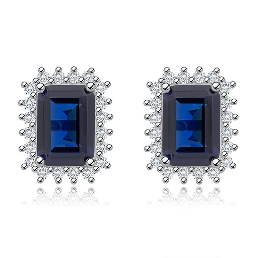 Náušnice ze stříbra 925 - modrý obdélníkový zirkon, čirý zirkonový rámeček