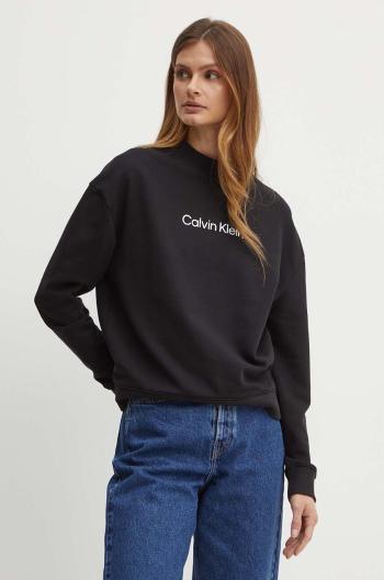 Bavlněná mikina Calvin Klein dámská, černá barva, s potiskem