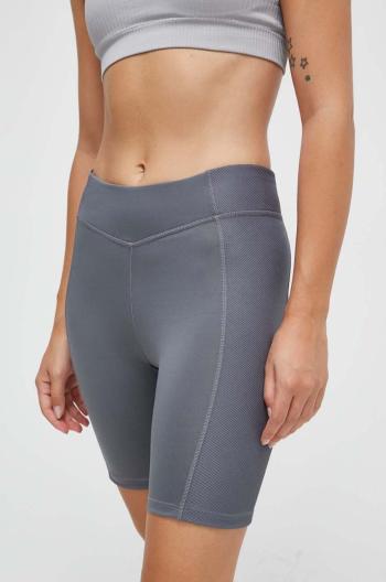 Šortky na jógu Reebok šedá barva, high waist