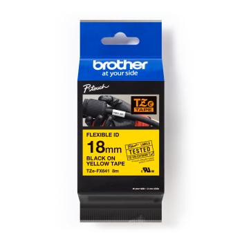 Brother TZ-FX641 / TZe-FX641 Pro Tape, 18mm x 8m, černý tisk/žlutý podklad, originální páska