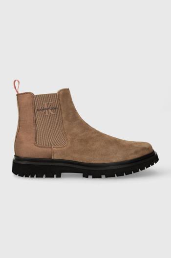 Semišové kotníkové boty Calvin Klein Jeans EVA MID CHELSEA BOOT SUEDE pánské, béžová barva, YM0YM00764