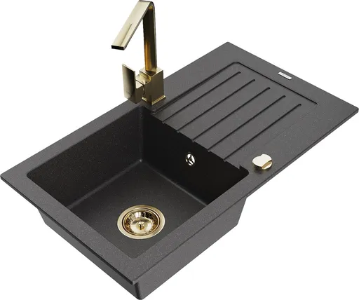 MEXEN/S Pablo granitový dřez 1-miska s odkapávačem včetně baterie Rita, černý kropenatý 6510-76-670300-50