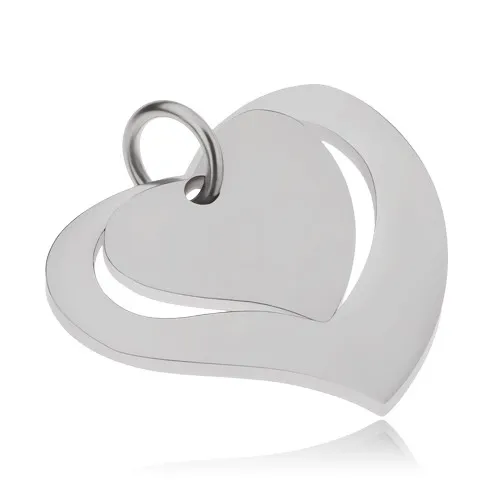 Dvojdílný ocelový přívěsek, lesklá kontura srdce a matné srdce