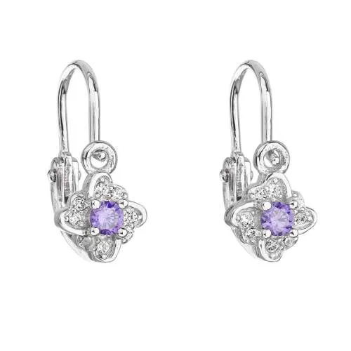 Evolution Group - Pavona Stříbrné dětské náušnice s fialovými zirkony 11175.3