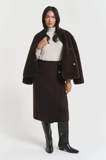 SUKNĚ GANT MIDI HANDSTITCHED WRAP SKIRT DEEP BROWN